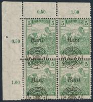 Nagyvárad 1919 Arató 5f ívsarki 4-es tömb eltolódott felülnyomással, Bodor vizsgálójellel