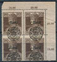 Nagyvárad 1919 Károly 20f ívsarki 4-es tömb eltolódott felülnyomással, Bodor vizsgálójellel