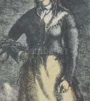 Rudnay Gyula (1878-1957): Pásztorleány. Színezett rézkarc, papír, jelzett. Üvegezett fakeretben, 22×...