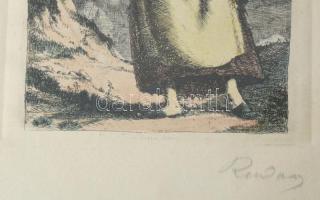 Rudnay Gyula (1878-1957): Pásztorleány. Színezett rézkarc, papír, jelzett. Üvegezett fakeretben, 22×...