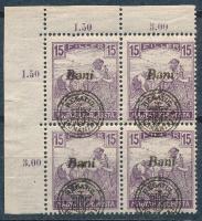 Nagyvárad 1919 Arató 15f ívsarki 4-es tömb eltolódott felülnyomással, Bodor vizsgálójellel