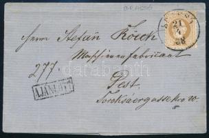 1868 Ajánlott levél 15kr bérmentesítéssel, "BRASSÓ" - "PEST"