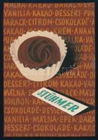 Ladányi József, működött a XX. sz. elején-közepén: Stühmer bonbon reklám. Reklám- vagy plakátterv, 1950-es évek. Tempera, karton, jelzett, 11x17 cm
