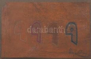 Bálint Endre (1915-1986): Négy fej (cím nélkül). Pasztell, cédrus szivaros doboz tető. Jelzett. Proveniencia: Harmati Béla (1936-2024) evangélikus magyar püspök, Bálint Endrével együtt dolgozó teológus hagyatékából, közös szivarozások emléke. Apró repedéssel. Üvegezett keretben. 12x25,5 cm