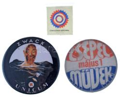 1970 k. "Csepel" 2xklf műanyag jelvény + 1990 k. "Zwack Unicum" fém jelvény T:XF,AU