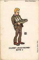 Bitte!? Cigarett-Ansichtskarten. Wiener Bratertypen. Serie 1. Scherer / cigarette art postcard (EK)