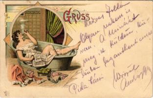 1899 Lady smoking cigarette art postcard. litho