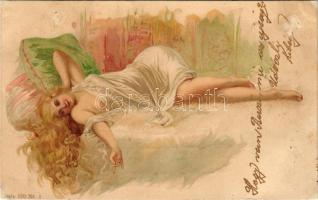1901 Lady smoking cigarette art postcard. Seri 370. Nr. 1. litho (r)