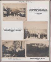 1917 Gyergyótölgyes, orosz és magyar parlamenterek találkozója, stb. 4 db eredeti fotó nemzetiszín tablón. I. világháború A fotók leszedhetőek.
