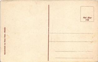 Man eating sausages and drinking art postcard. Ottmar Zieher (EK)