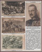 1914-18 A császári és királyi budapesti 30. honvéd gyalogezred történetét bemutató gyűjtemény 18 db eredeti fotó, fotólap, magyarázó szövegekkel. 6 db nemzeti szín szegélyű tablón. (A képek leszedhetőek) Szép és igényes összeállítás.  1914-18 The collection presenting the k.u.k. 30th Budapest Infantry Regiment consists of 18 original postcards and photos with accompanying texts, on 6 panels. (The cards can be detached)