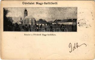 1900 Nagyszőlős, Nagyszőllős, Vynohradiv (Vinohragyiv), Sevljus, Sevlus; Fő tér / main square (vágott / cut)