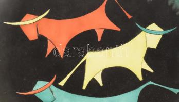 Bodrogkeresztúri bikás dísztál, hátoldalán lepattanással, 21x22 cm