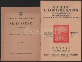 A XXXIV. Nemzetközi Eucharisztikus Kongresszus többnyelvű postai tájékoztatója + A posta bélyegirodájának árjegyzéke 1948. jan. 1-től
