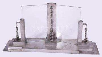 Jelzett art deco fényképtartó, kissé lepattant üvegekkel, fém, 34x16 cm