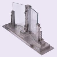 Jelzett art deco fényképtartó, kissé lepattant üvegekkel, fém, 34x16 cm