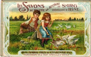 Les Savons de toilette á la Glycérine de Sarg, embellissent le teint / French soap advertisement, fo...