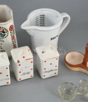 7 darab antik porcelán és üveg konyhai tárgy, közte Gránit fűszertartókkal, vegyes állapotban, m: 15...