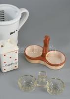 7 darab antik porcelán és üveg konyhai tárgy, közte Gránit fűszertartókkal, vegyes állapotban, m: 15...