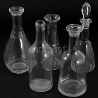 5 darab antik paraszt üveg, m: 21 cm alatt