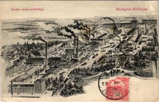 1912 Budapest X. Kőbánya, Dreher Antal serfőződéje, látkép, sörgyár reklám. TCV card (EB)