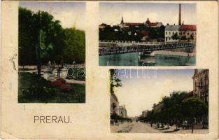 1915 Prerov, Prerau; view, park, bridge, street + "K.u.k. Militärzensur Krakau 2" (fl)