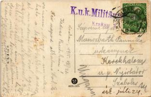 1915 Prerov, Prerau; view, park, bridge, street + "K.u.k. Militärzensur Krakau 2" (fl)