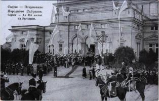 Sofia, Sophia, Sofiya; Le Roi sortant du Parlement / Ferdinand I, King of Bulgaria leaving the parli...
