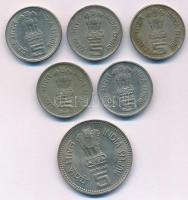 India 1989-1996. 5R Cu-Ni (6xklf) emlékkiadások T:AU,XF
India 1989-1996. 5 Rupees Cu-Ni (6xdiff) co...