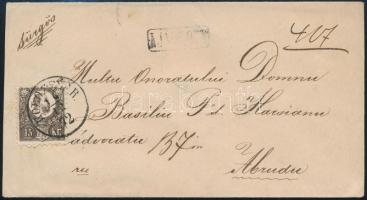 1872 Feketésbarna Réznyomat 15kr ajánlott, sürgős levélen. Kiállítási ritkaság, kifogástalan állapot...