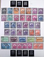 Áttekintethetetlen mennyiségű magyar bélyegek berakólapokon, régi albumlapokon, nagy karton dobozban + benne kis dobozban pergamen zacskós rendező