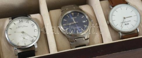 5 helyes óratartó, benne design órákkal, kopással, 32x11 cm