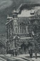 Blahos Rudolf (1917-1986): Vajdahunyad vára (Városliget). Rézkarc, papír, jelzett, 29x40 cm. Üvegeze...