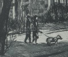 Blahos Rudolf (1917-1986): Vajdahunyad vára (Városliget). Rézkarc, papír, jelzett, 29x40 cm. Üvegeze...