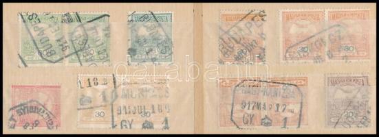 1900-1913 15 db Turul bélyeg postaügynökségi bélyegzésekkel, összefüggések is, közte 11 db II. típus