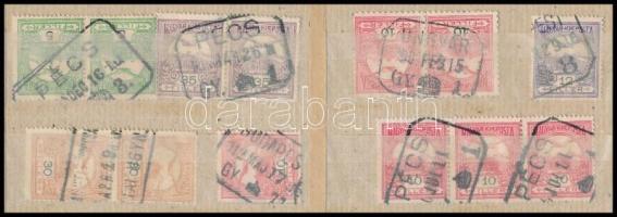 1900-1913 15 db Turul bélyeg postaügynökségi bélyegzésekkel, összefüggések is, közte 11 db II. típus