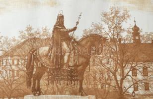 Gaál Domonkos (1940-2009): Budai vár Szent István király szobra. Színes rézkarc, papír, jelzett, sor...