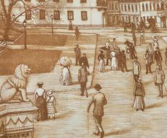 Gaál Domonkos (1940-2009): Budai vár Szent István király szobra. Színes rézkarc, papír, jelzett, sor...