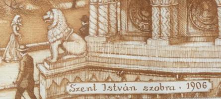 Gaál Domonkos (1940-2009): Budai vár Szent István király szobra. Színes rézkarc, papír, jelzett, sor...