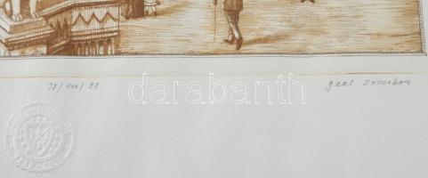 Gaál Domonkos (1940-2009): Budai vár Szent István király szobra. Színes rézkarc, papír, jelzett, sor...