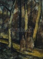 Barczi Pál (1933-2003): Patakpart Színes rézkarc, papír, jelzett, 30x20 cm