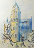 Azonosítatlan jelzéssel: Torony. Pasztell, papír, jelzett, 56x41 cm