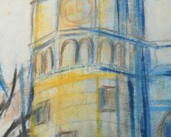 Azonosítatlan jelzéssel: Torony. Pasztell, papír, jelzett, 56x41 cm