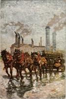 Budapest X. Kőbánya, Dreher Antal Serfőzdéi és Baksöre, sörgyár reklámlap / Hungarian brewery and beer advertising art postcard s: Garay