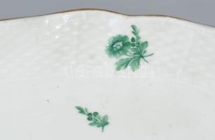 Herendi zöld virágmintás kínáló, jelzett, hibátlan, 26x20 cm