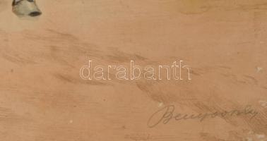 Benyovszky István (1898-1969): Itató csikós.. Színezett rézkarc, papír, jelzett, 38x54 cm Kis felüle...