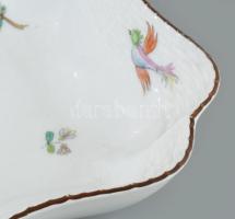 Herendi virág- és madármintás kínáló, jelzett, kis kopással, 24x25 cm