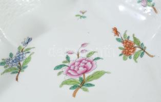 Herendi virág- és madármintás kínáló, jelzett, kis kopással, 24x25 cm