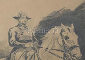 Benyovszky István (1898-1969): Lovas. Ceruza, papír., jelzett, Üvegezett keretben 41x29 cm