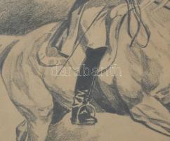 Benyovszky István (1898-1969): Lovas. Ceruza, papír., jelzett, Üvegezett keretben 41x29 cm
